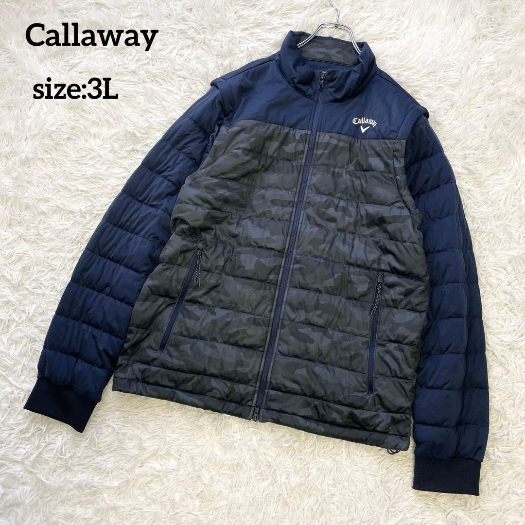 美品✨大きいサイズ3L✨キャロウェイ 2wayジャケット ゴルフ ネイビー 10%OFF価格／Callaway キャロウェイ 2WAYダウンジャケット ネイビー×白